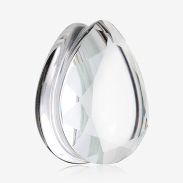 A Pair of Gemstone Cut Faceted Single Side Glass Double Flared Tear Drop Plug-Clear